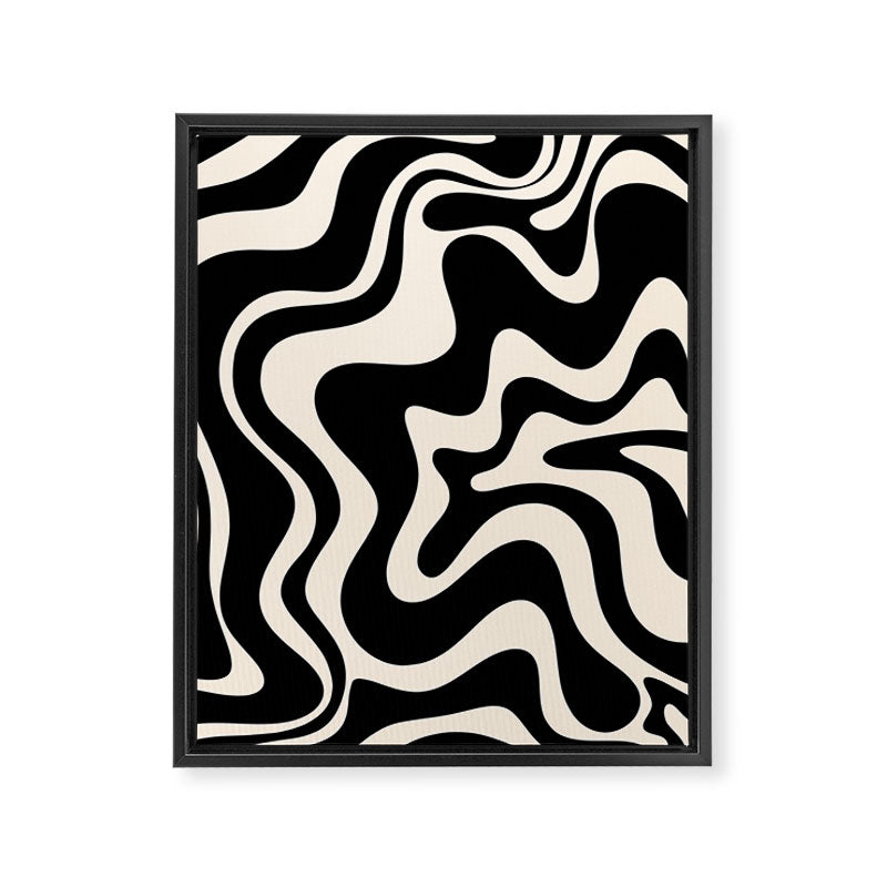 Retro Liquid Swirl Abstract in Black and Almond Cream 2 Framed Canvas Print Gallery Image 6
