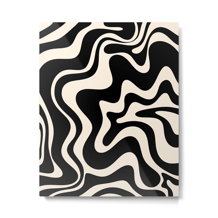 Retro Liquid Swirl Abstract in Black and Almond Cream 2 Metal Print Gallery Image 1