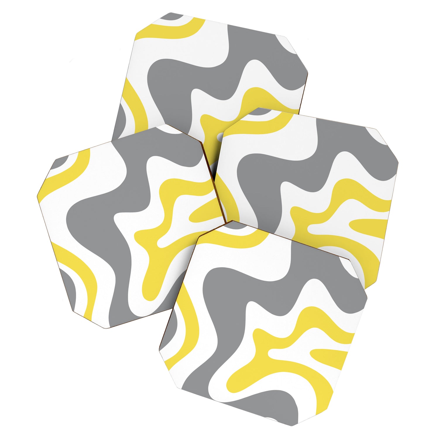 Retro Liquid Swirl Abstract in Lemon Yellow, Light Gray, and White Coaster Gallery Image 1
