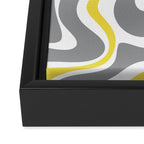 Retro Liquid Swirl Abstract in Lemon Yellow, Light Gray, and White Framed Canvas Print Gallery Image 3