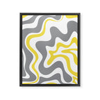 Retro Liquid Swirl Abstract in Lemon Yellow, Light Gray, and White Framed Canvas Print Gallery Image 6