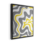 Retro Liquid Swirl Abstract in Lemon Yellow, Light Gray, and White Framed Canvas Print Gallery Image 2