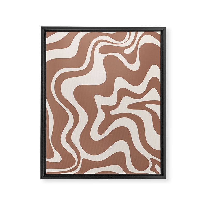 Retro Liquid Swirl Abstract Inspired by PANTONE 17 1230 Color of the Year Mocha Mousse Framed Canvas Print Gallery Image 6