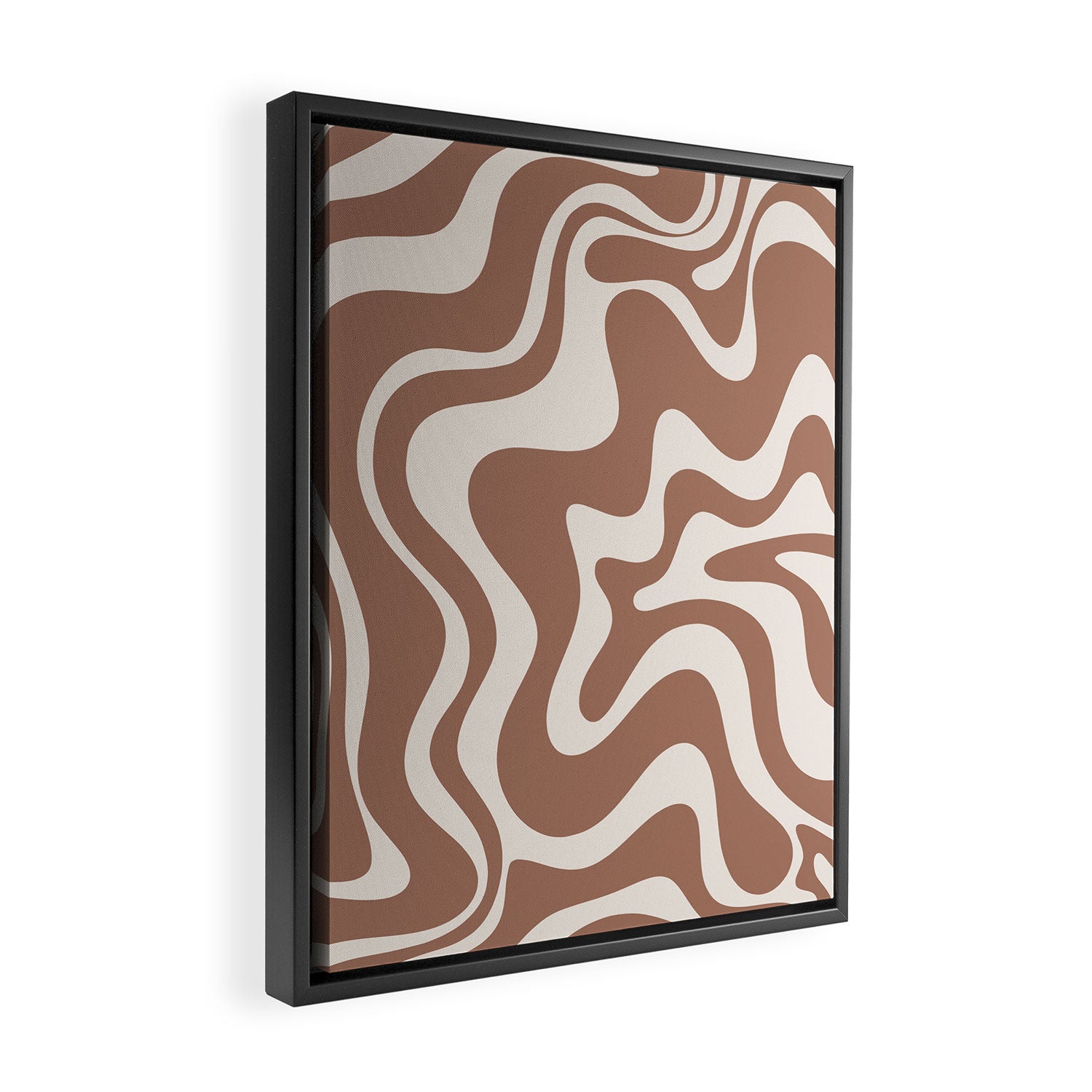 Retro Liquid Swirl Abstract Inspired by PANTONE 17 1230 Color of the Year Mocha Mousse Framed Canvas Print Gallery Image 2