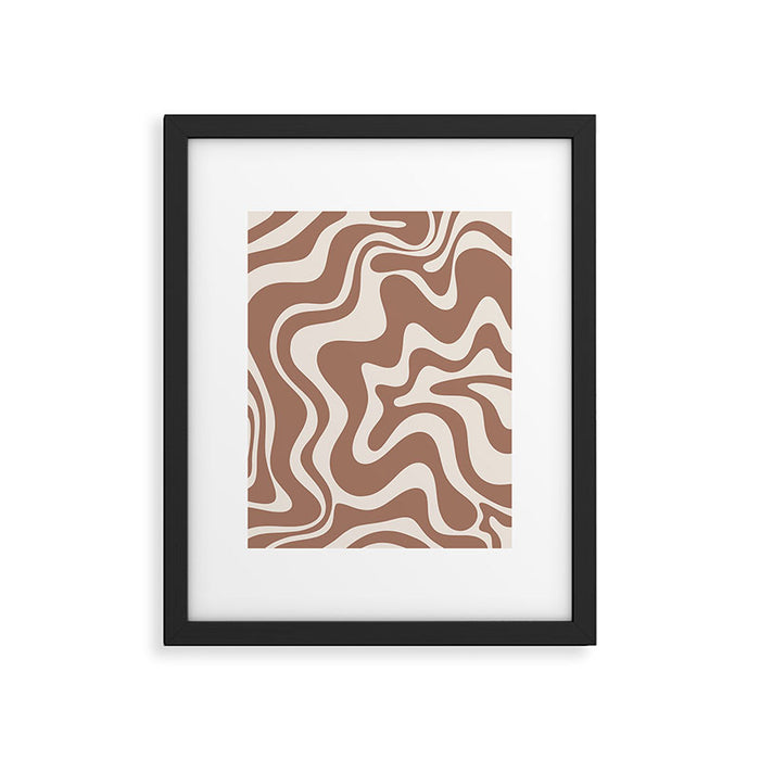 Retro Liquid Swirl Abstract Inspired by PANTONE 17 1230 Color of the Year Mocha Mousse Framed Art Print Gallery Image 1