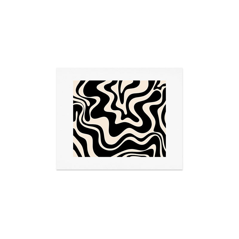 Retro Liquid Swirl Abstract Pattern 3 in Black and Almond Cream Art Print Gallery Image 1