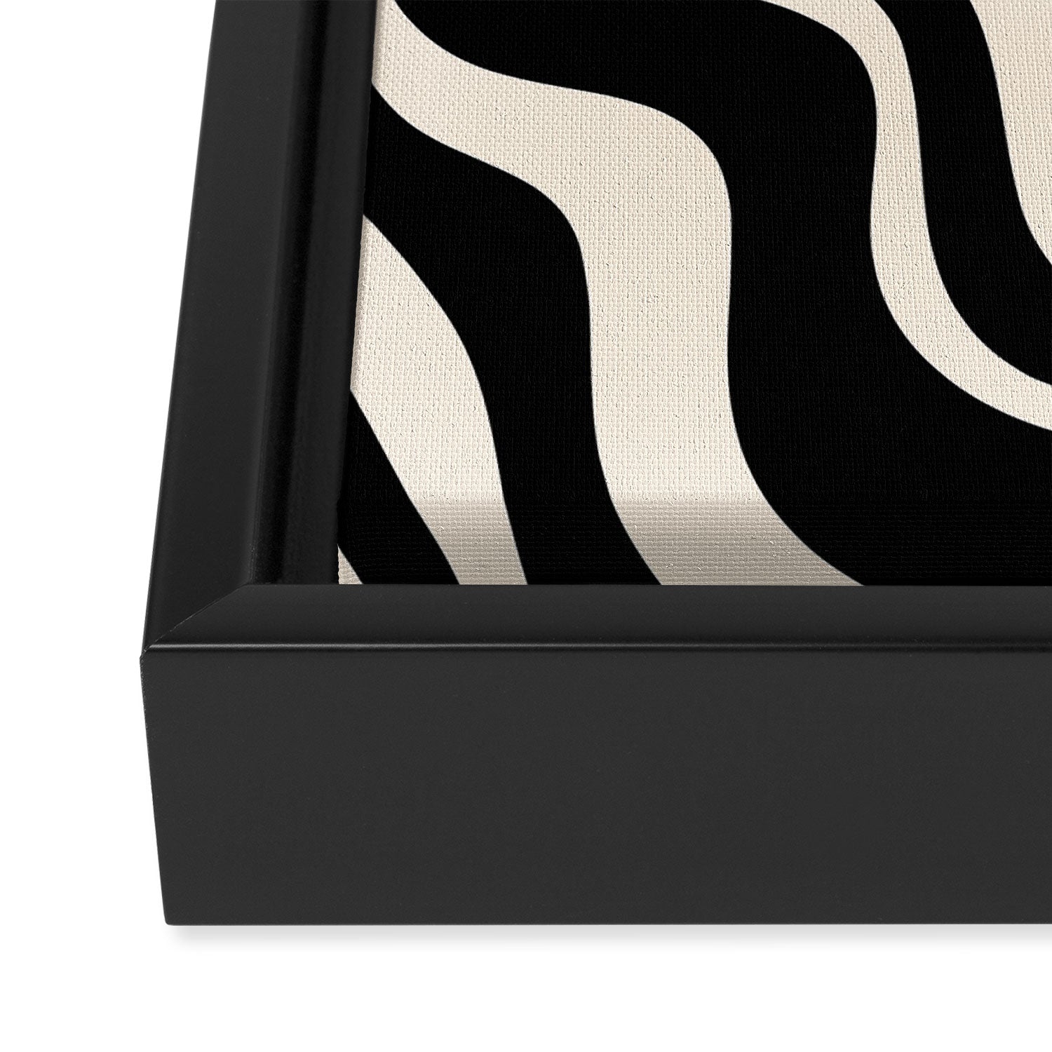 Retro Liquid Swirl Abstract Pattern 3 in Black and Almond Cream Framed Canvas Print Gallery Image 3