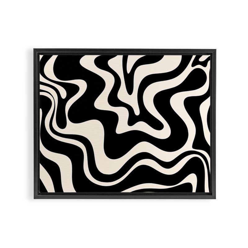 Retro Liquid Swirl Abstract Pattern 3 in Black and Almond Cream Framed Canvas Print Gallery Image 6