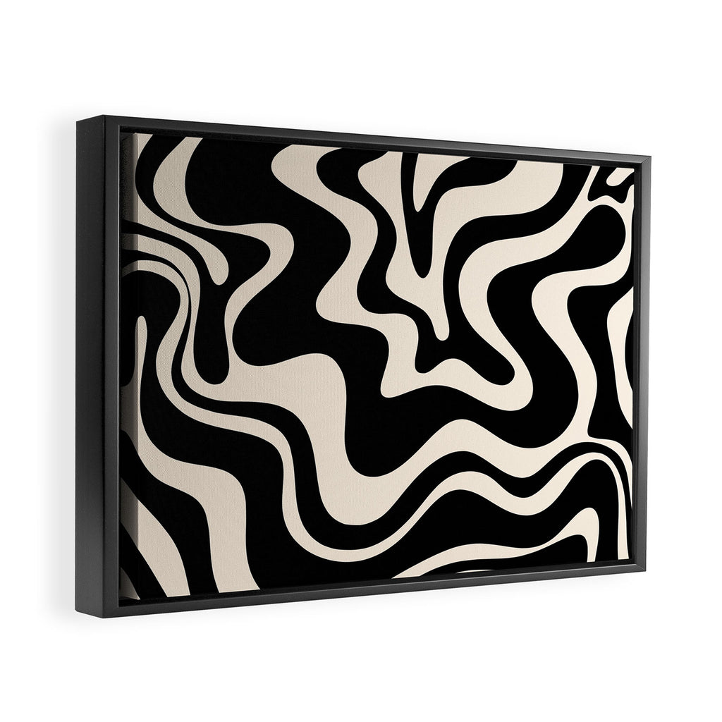 Retro Liquid Swirl Abstract Pattern 3 in Black and Almond Cream Framed Canvas Print Gallery Image 2