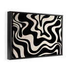 Retro Liquid Swirl Abstract Pattern 3 in Black and Almond Cream Framed Canvas Print Gallery Image 2
