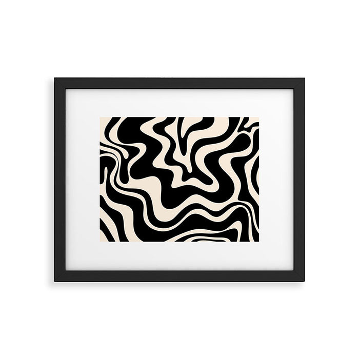 Retro Liquid Swirl Abstract Pattern 3 in Black and Almond Cream Framed Art Print Gallery Image 1