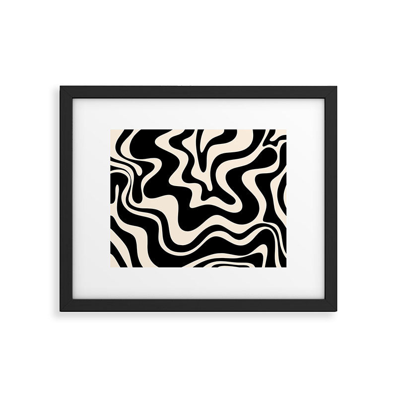 Retro Liquid Swirl Abstract Pattern 3 in Black and Almond Cream Framed Art Print Gallery Image 5
