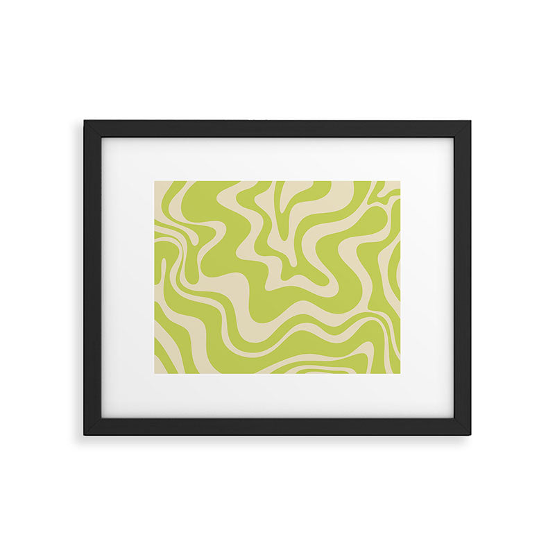 Retro Liquid Swirl Abstract Pattern 5 in Light Lime Linden Green and Beige Framed Art Print Gallery Image 5