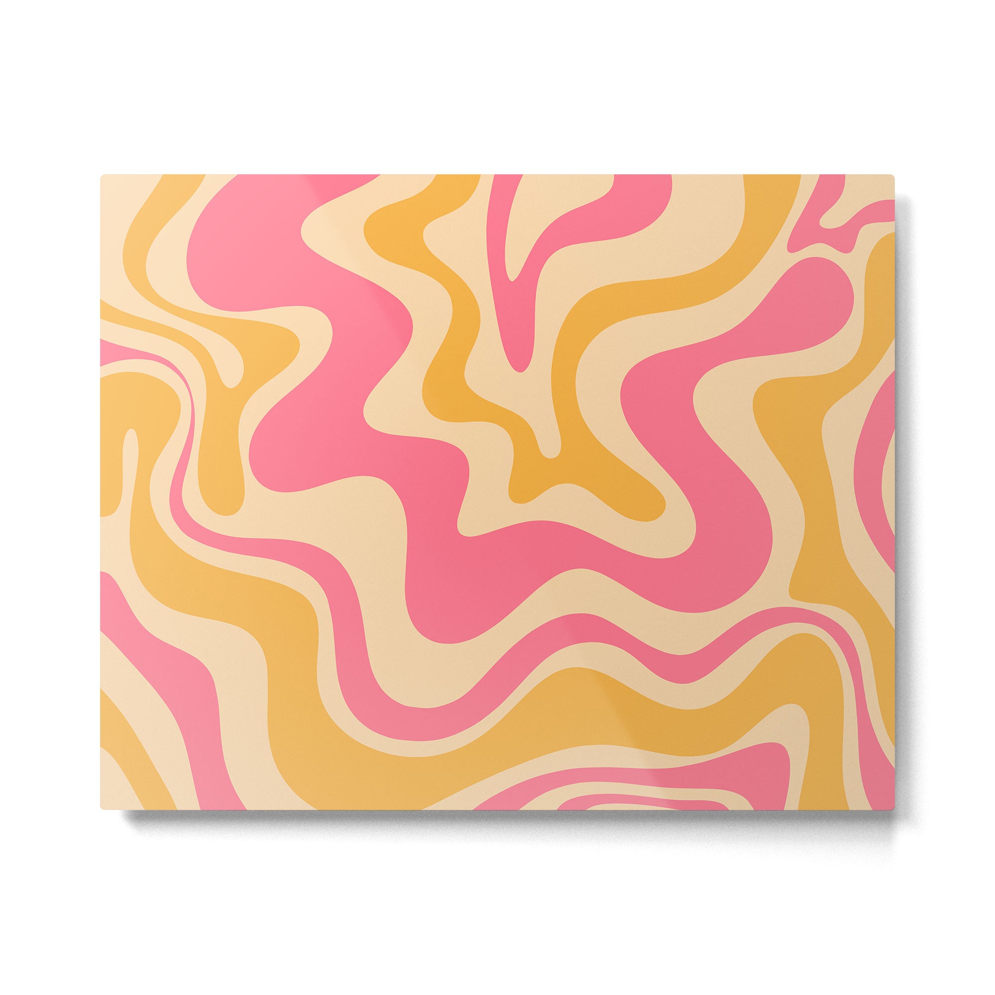 Retro Liquid Swirl Abstract Pattern 5 Pink and Orange Mustard Metal Print Gallery Image 4