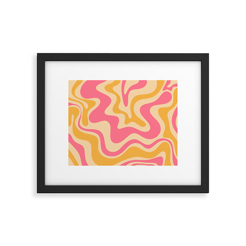 Retro Liquid Swirl Abstract Pattern 5 Pink and Orange Mustard Framed Art Print Gallery Image 5