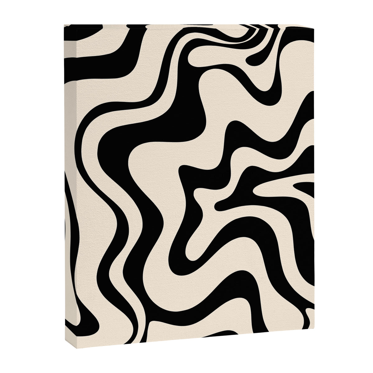 Retro Liquid Swirl Abstract Pattern Black and Almond Cream Canvas Print Gallery Image 6
