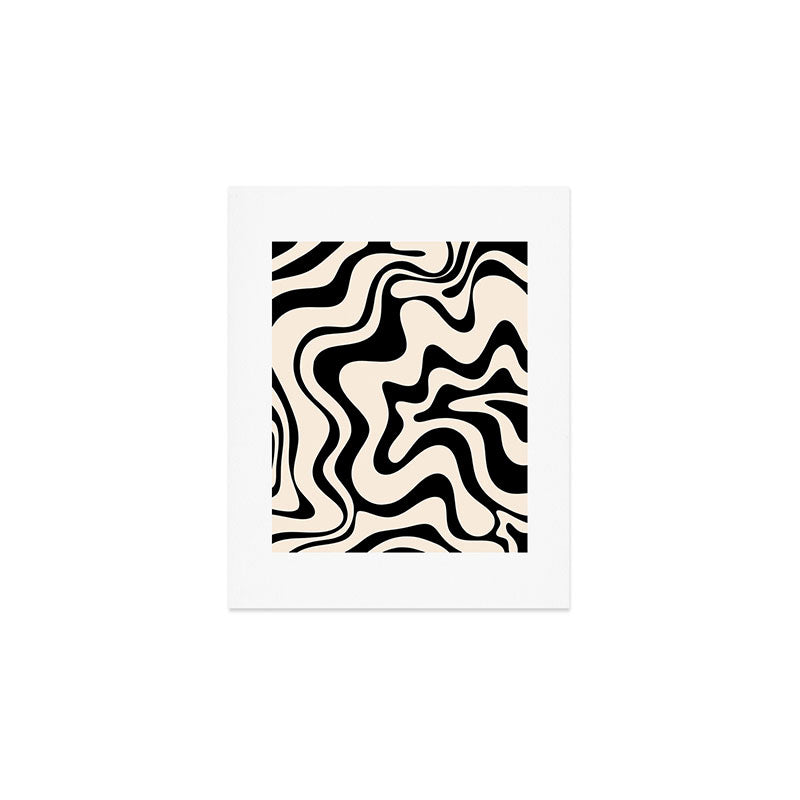 Retro Liquid Swirl Abstract Pattern Black and Almond Cream Art Print Gallery Image 1