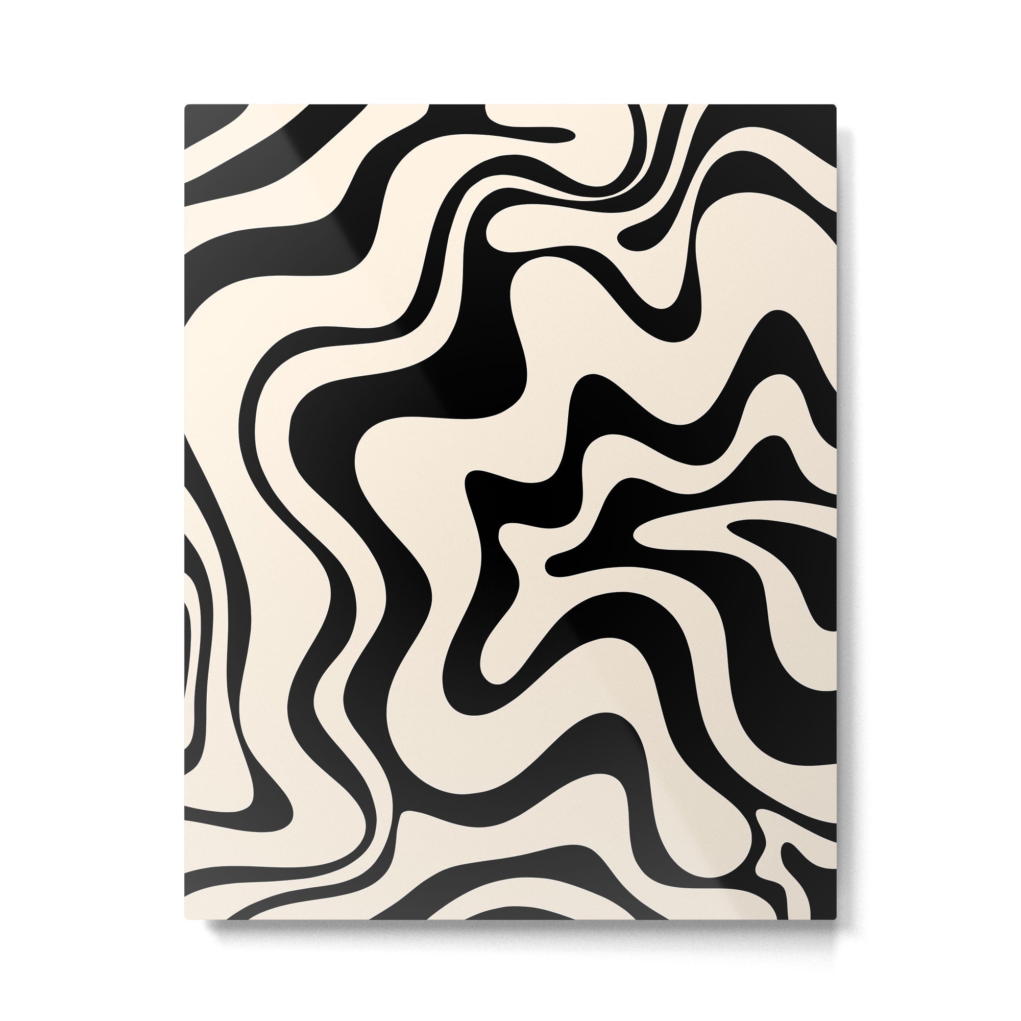 Retro Liquid Swirl Abstract Pattern Black and Almond Cream Metal Print Gallery Image 4