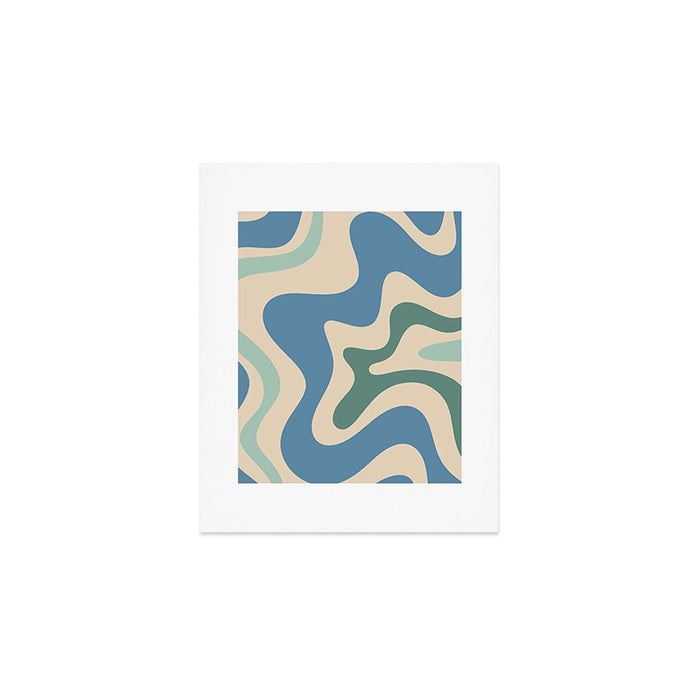 Retro Liquid Swirl Abstract Pattern Blue Aqua Teal Beige Art Print Gallery Image 1