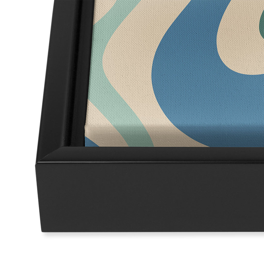 Retro Liquid Swirl Abstract Pattern Blue Aqua Teal Beige Framed Canvas Print Gallery Image 3