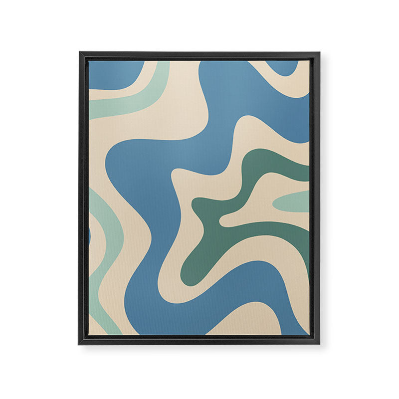 Retro Liquid Swirl Abstract Pattern Blue Aqua Teal Beige Framed Canvas Print Gallery Image 8