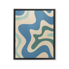 Retro Liquid Swirl Abstract Pattern Blue Aqua Teal Beige Framed Canvas Print Gallery Image 8