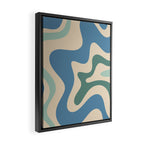 Retro Liquid Swirl Abstract Pattern Blue Aqua Teal Beige Framed Canvas Print Gallery Image 2
