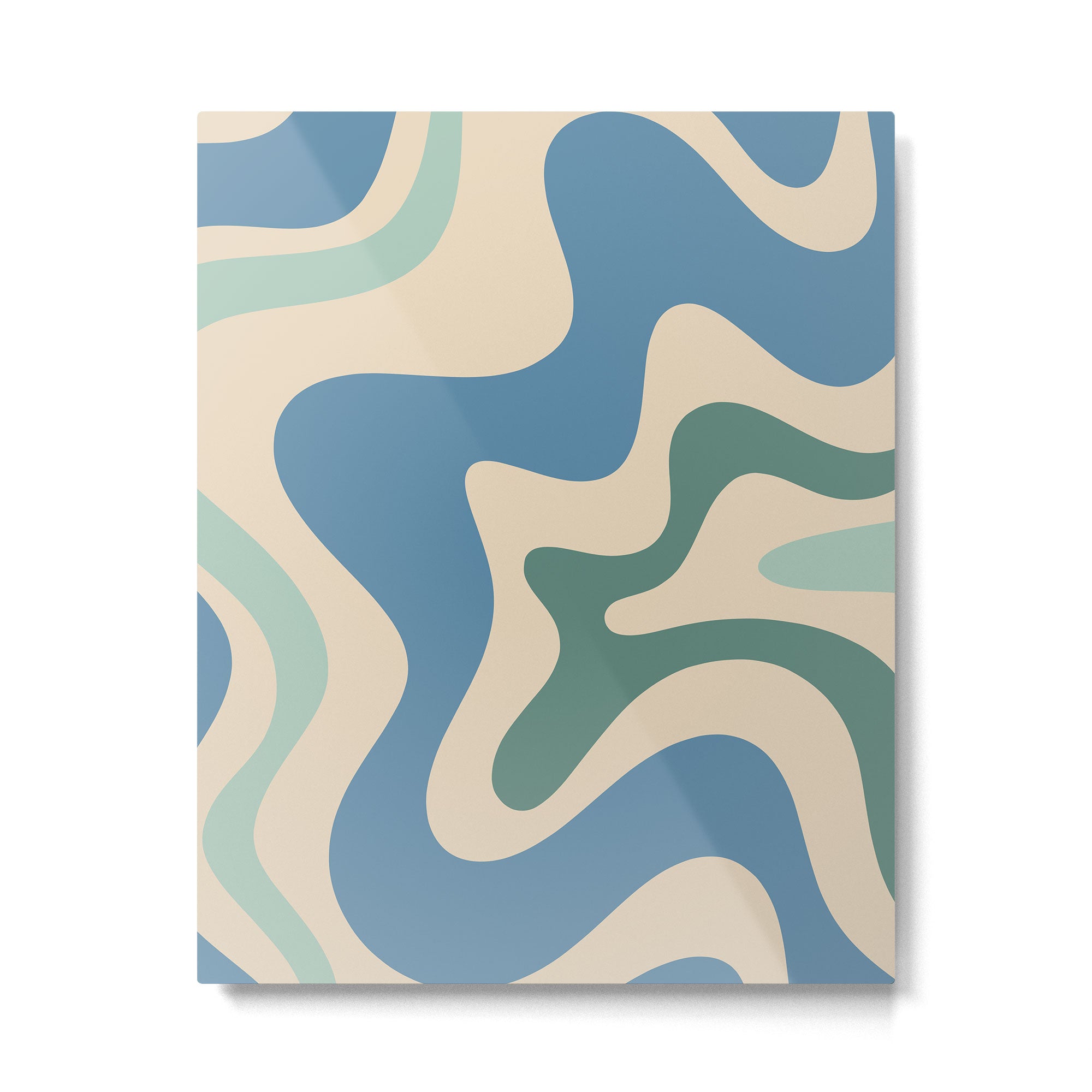 Retro Liquid Swirl Abstract Pattern Blue Aqua Teal Beige Metal Print Gallery Image 6