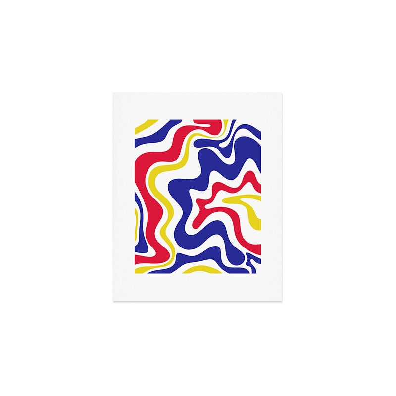 Retro Liquid Swirl Abstract Pattern Blue Red Yellow White Art Print Gallery Image 1