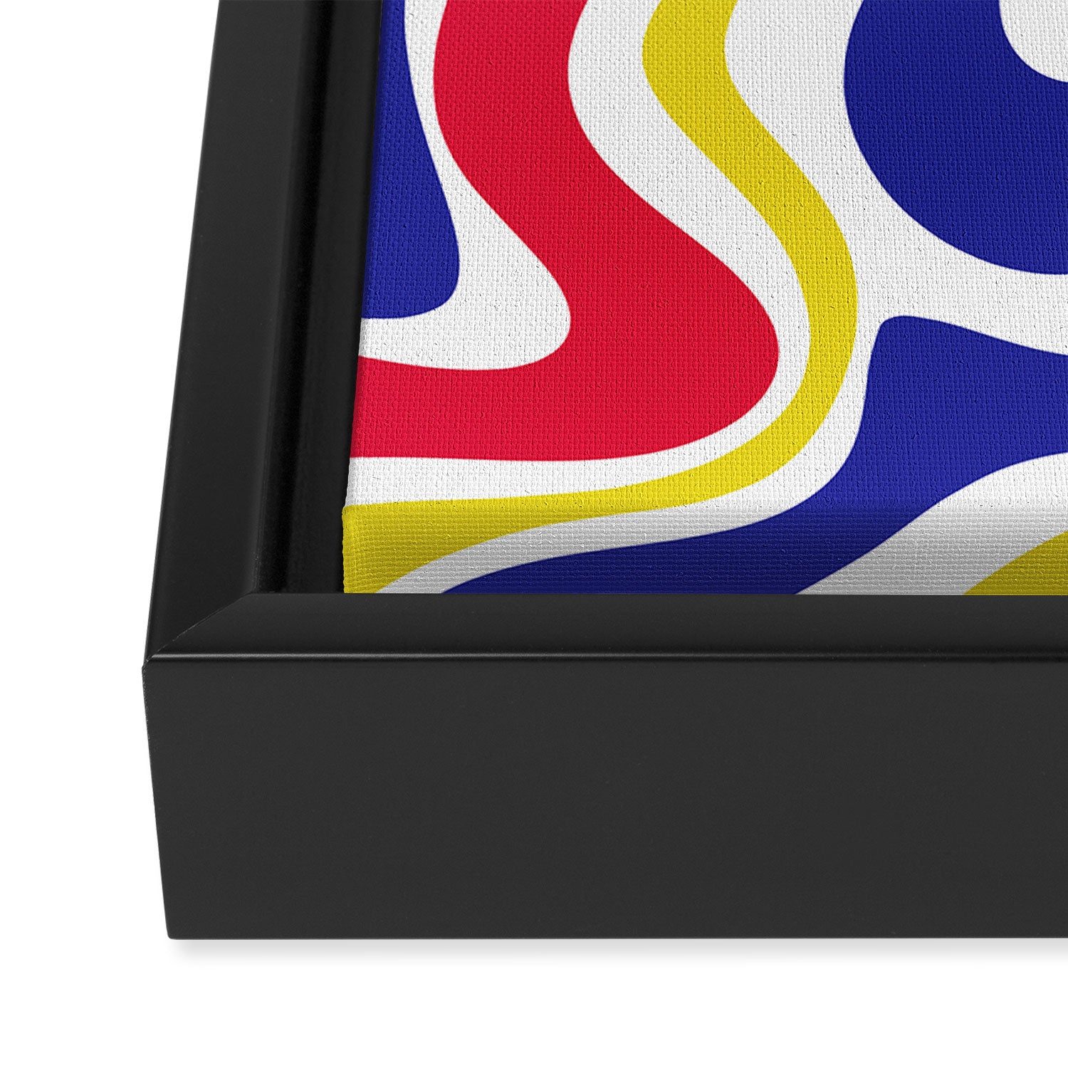 Retro Liquid Swirl Abstract Pattern Blue Red Yellow White Framed Canvas Print Gallery Image 3