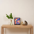 Retro Liquid Swirl Abstract Pattern Blue Red Yellow White Framed Canvas Print Gallery Image 4