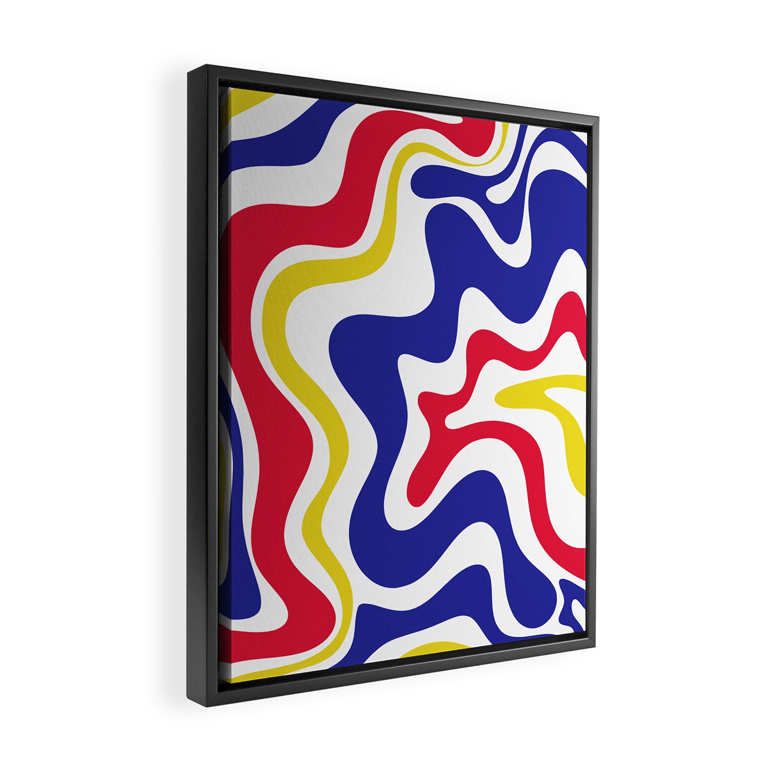 Retro Liquid Swirl Abstract Pattern Blue Red Yellow White Framed Canvas Print Gallery Image 2