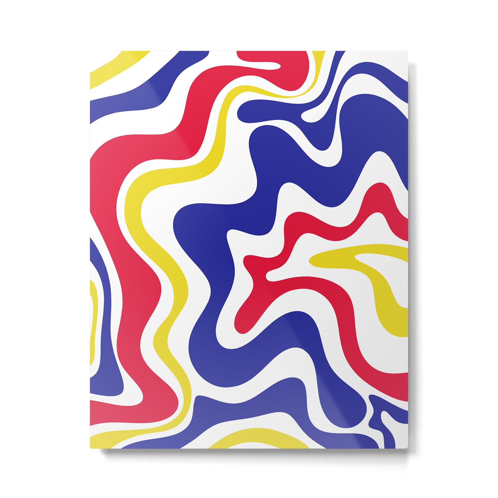 Retro Liquid Swirl Abstract Pattern Blue Red Yellow White Metal Print Gallery Image 4