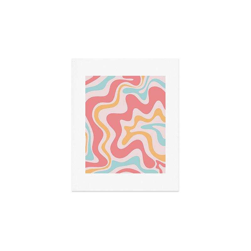 Retro Liquid Swirl Abstract Pattern Blush Pink Mustard Aqua Art Print Gallery Image 1