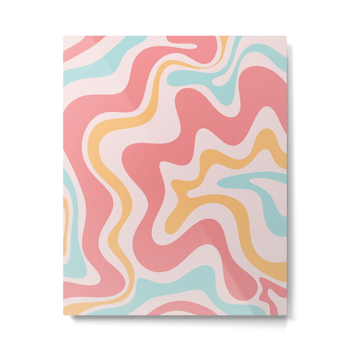 Retro Liquid Swirl Abstract Pattern Blush Pink Mustard Aqua Metal Print Gallery Image 1