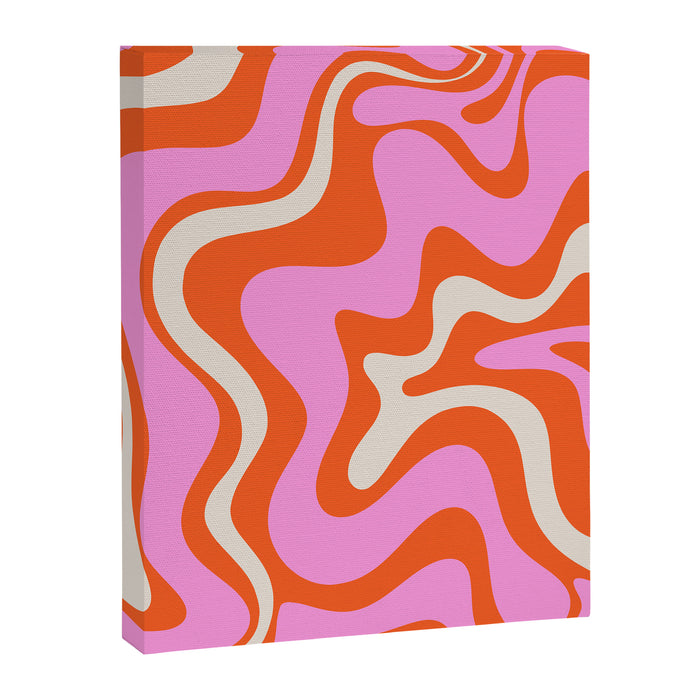 Retro Liquid Swirl Abstract Pattern Bright Pink Orange Cream Canvas Print Gallery Image 1