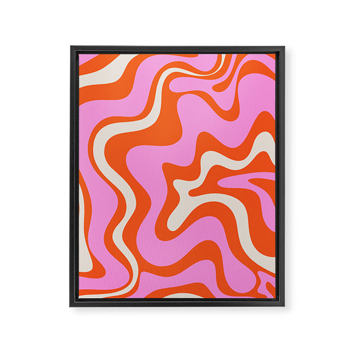 Retro Liquid Swirl Abstract Pattern Bright Pink Orange Cream Framed Canvas Print Gallery Image 1