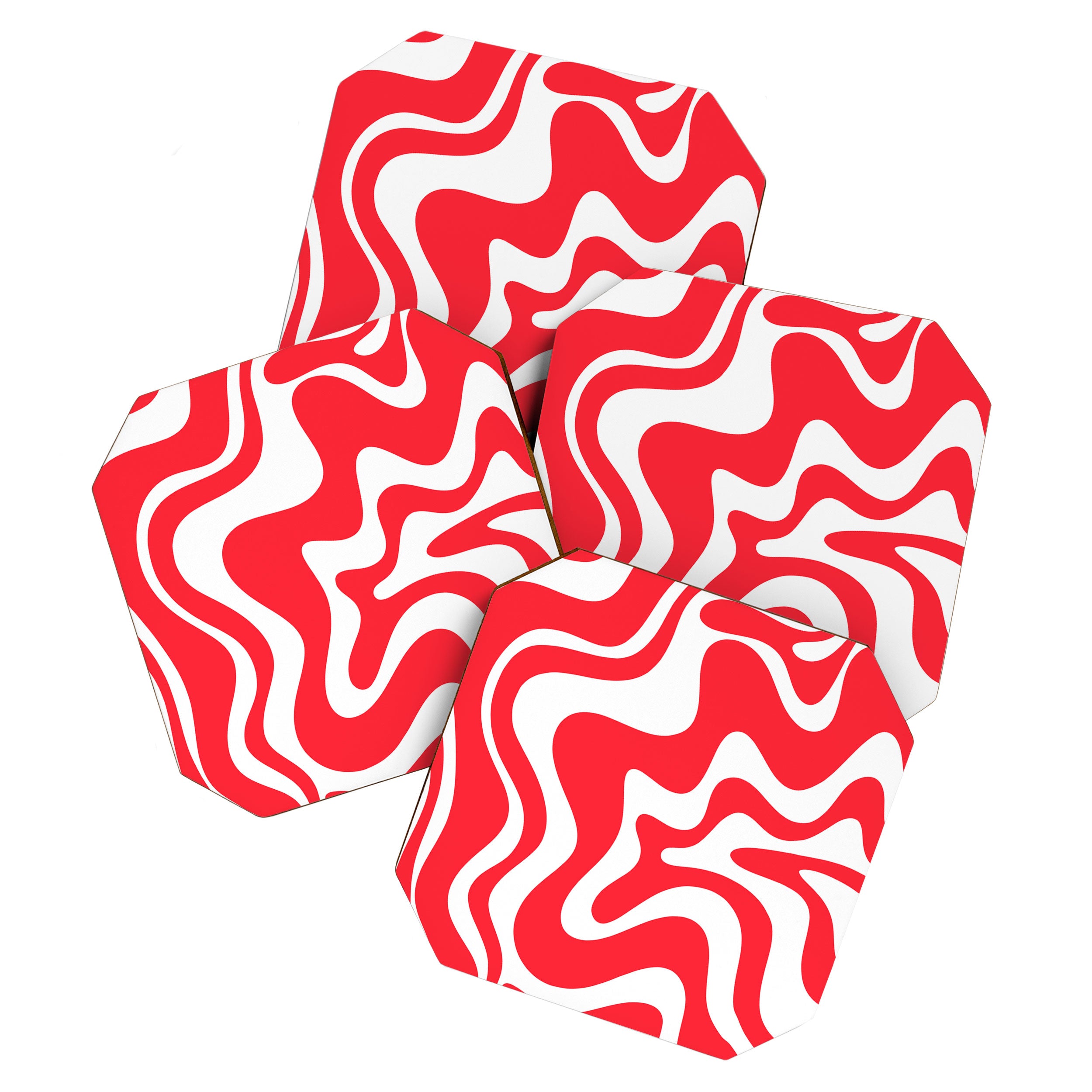 Retro Liquid Swirl Abstract Pattern Bright Red and White Coaster Gallery Image 1