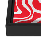 Retro Liquid Swirl Abstract Pattern Bright Red and White Framed Canvas Print Gallery Image 3