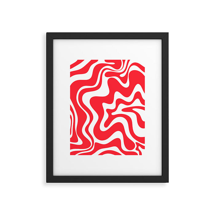 Retro Liquid Swirl Abstract Pattern Bright Red and White Framed Art Print Gallery Image 1