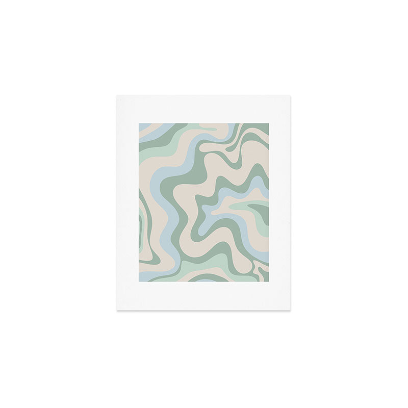 Retro Liquid Swirl Abstract Pattern Celadon Green Baby Blue Beige Art Print Gallery Image 1