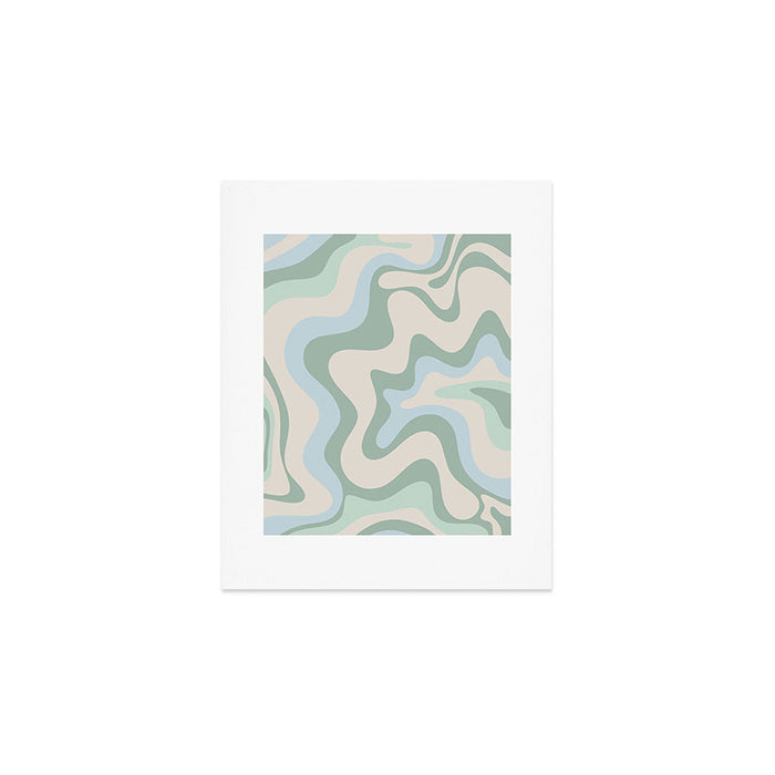 Retro Liquid Swirl Abstract Pattern Celadon Green Baby Blue Beige Art Print Gallery Image 1