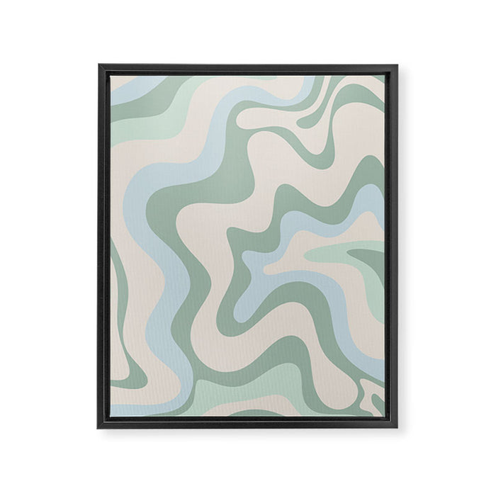 Retro Liquid Swirl Abstract Pattern Celadon Green Baby Blue Beige Framed Canvas Print Gallery Image 1