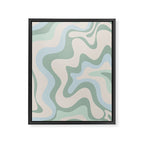 Retro Liquid Swirl Abstract Pattern Celadon Green Baby Blue Beige Framed Canvas Print Gallery Image 6