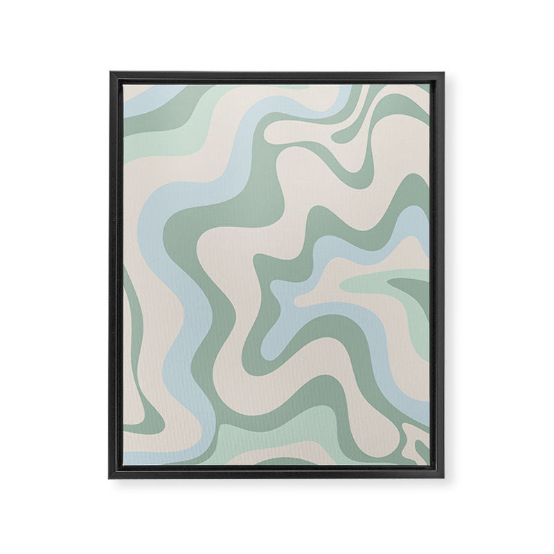 Retro Liquid Swirl Abstract Pattern Celadon Green Baby Blue Beige Framed Canvas Print Gallery Image 6