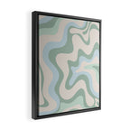 Retro Liquid Swirl Abstract Pattern Celadon Green Baby Blue Beige Framed Canvas Print Gallery Image 2