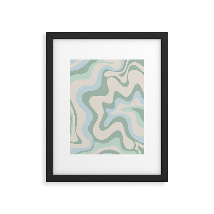 Retro Liquid Swirl Abstract Pattern Celadon Green Baby Blue Beige Framed Art Print Gallery Image 1