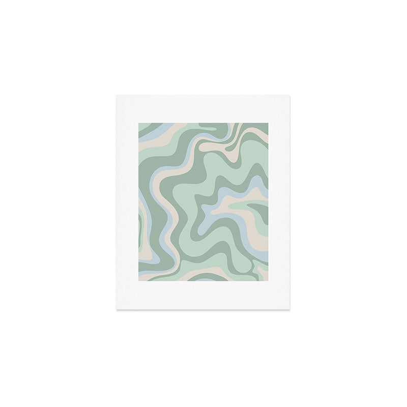 Retro Liquid Swirl Abstract Pattern Celadon Mint Green Baby Blue Beige  Art Print Gallery Image 1