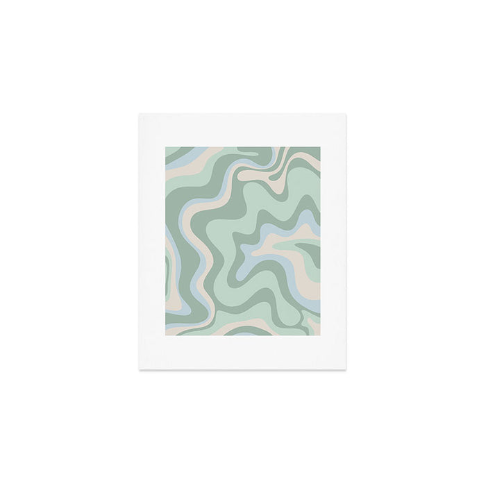 Retro Liquid Swirl Abstract Pattern Celadon Mint Green Baby Blue Beige  Art Print Gallery Image 1