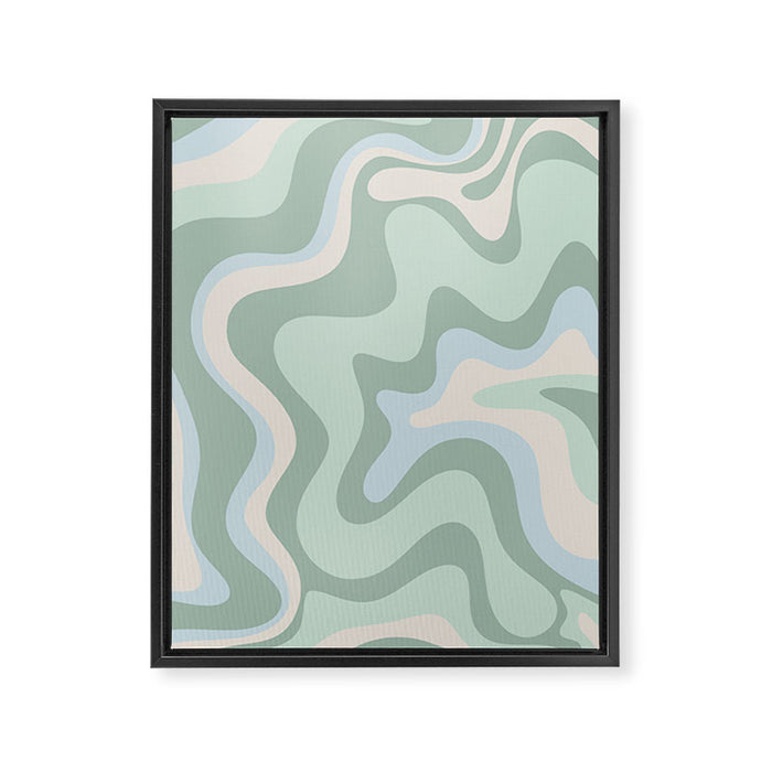 Retro Liquid Swirl Abstract Pattern Celadon Mint Green Baby Blue Beige  Framed Canvas Print Gallery Image 1